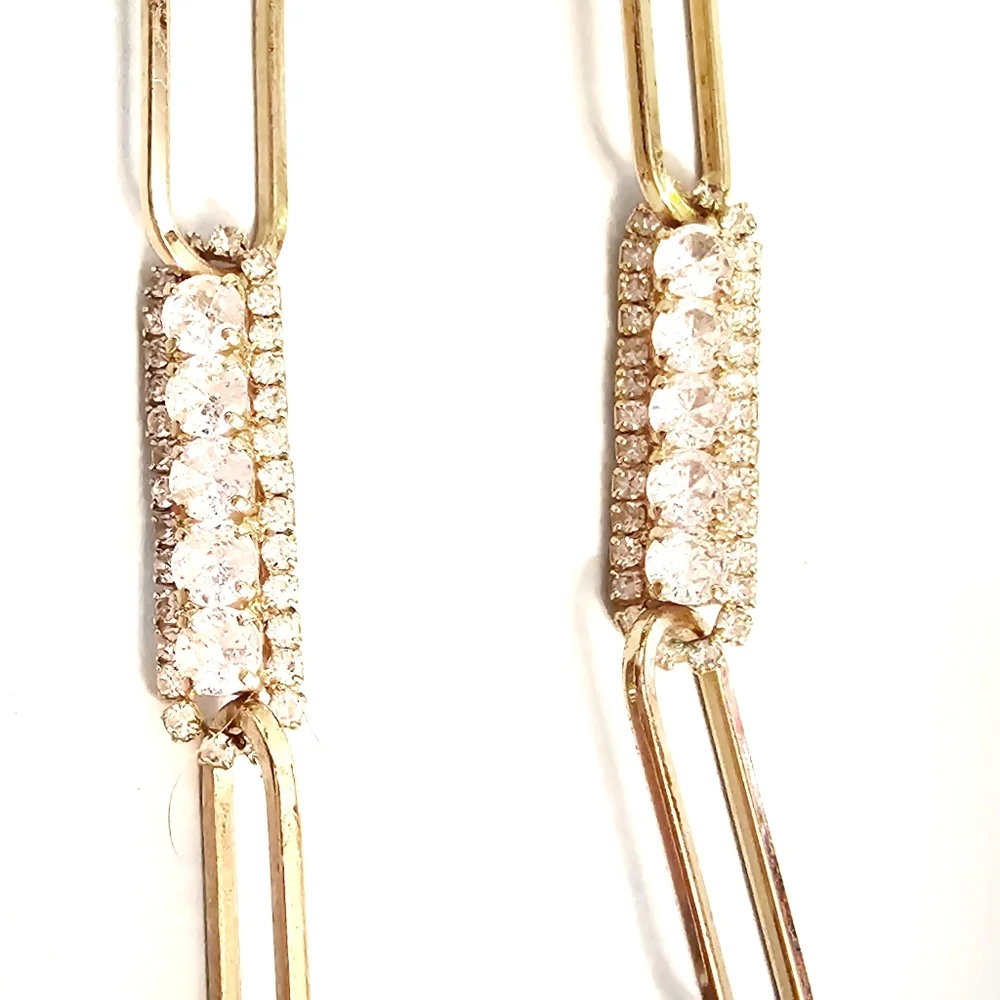 Long Rhinestone Crystal Links Earrings - Picture 2 of 2